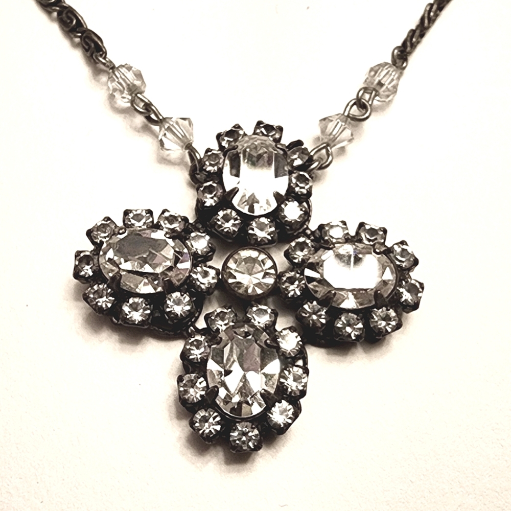 Vtg Liz Palacios Swarovski Crystal Cross Necklace 90s 1990s Rare - Picture 3 of 10